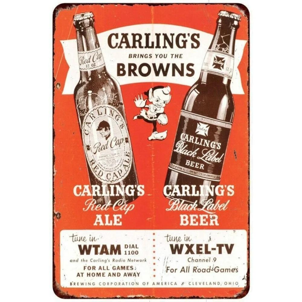 Carlings Beer Vintage Sign Cleveland Browns Reproduction Rustic Decor 20x30cm