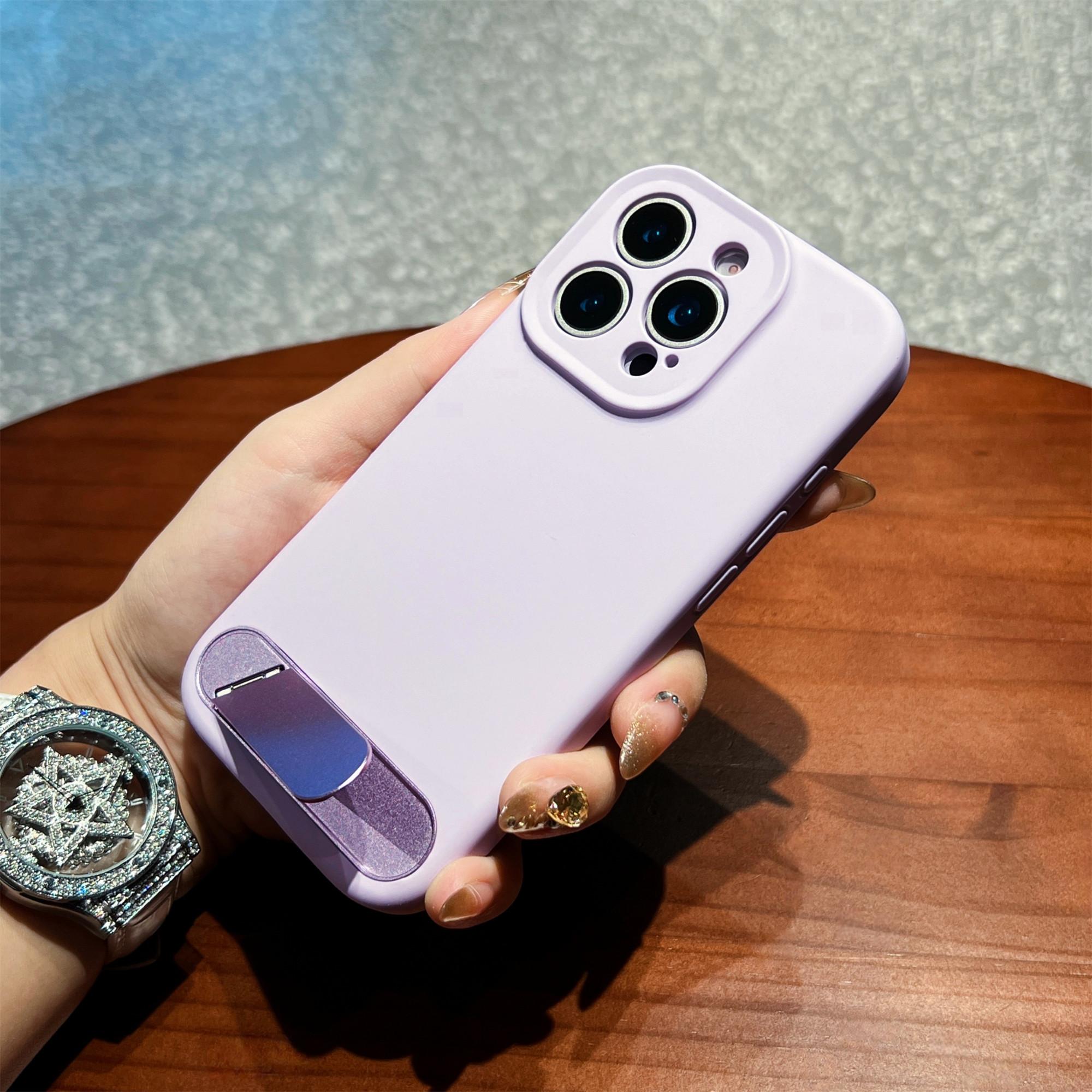 

For iPhone 16 Pro Case with Kickstand Precise Cutouts Liquid Silicone+PC Phone Cover Light Purple
