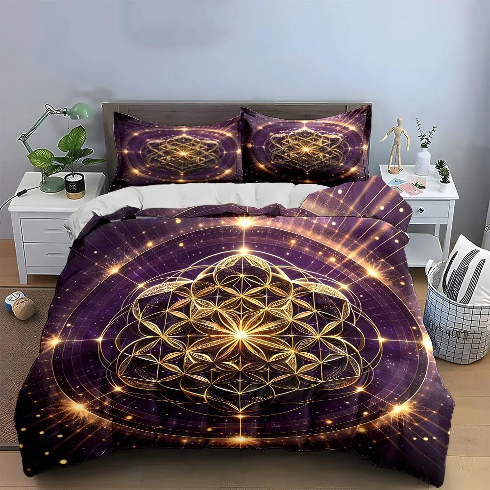 Golden Mandala Art Decor Set Soft Comfortable Duvet Cover Bedding Set Included 1*Duvet Cover & 2*Pillowcases gift