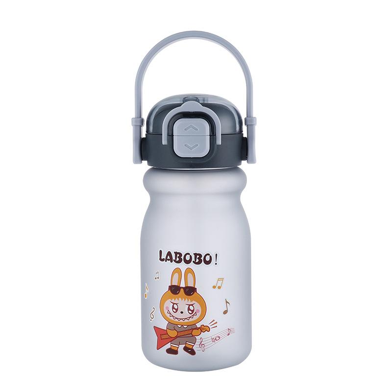 Water bottle new 1011 cartoon children's plastic cup high value double drinking straw water cup portable cute student cup
