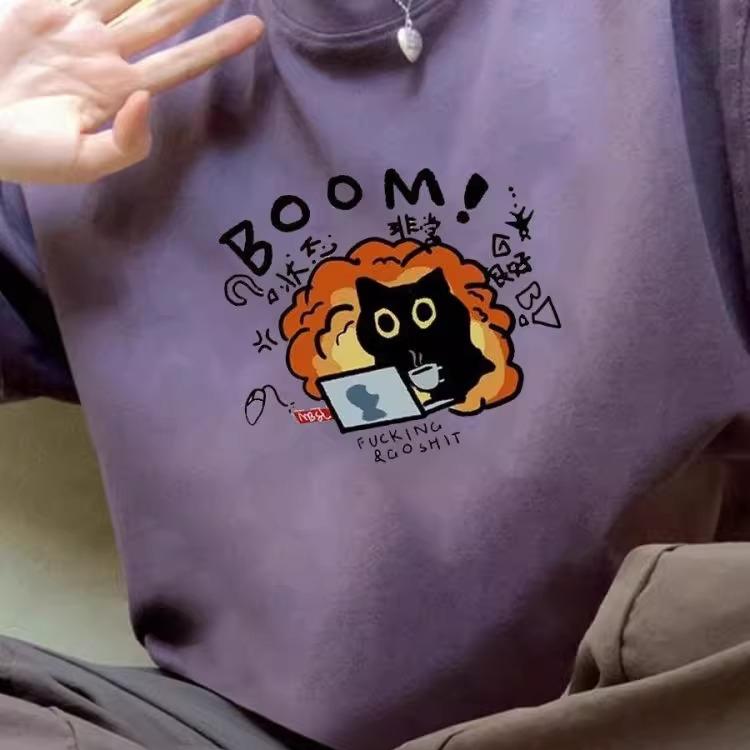 harajuku Round Neck oversize Casual Y2K Tops young girl t shirts summer pure cotton Women funny cartoon Print T-Shirt purple streetwear