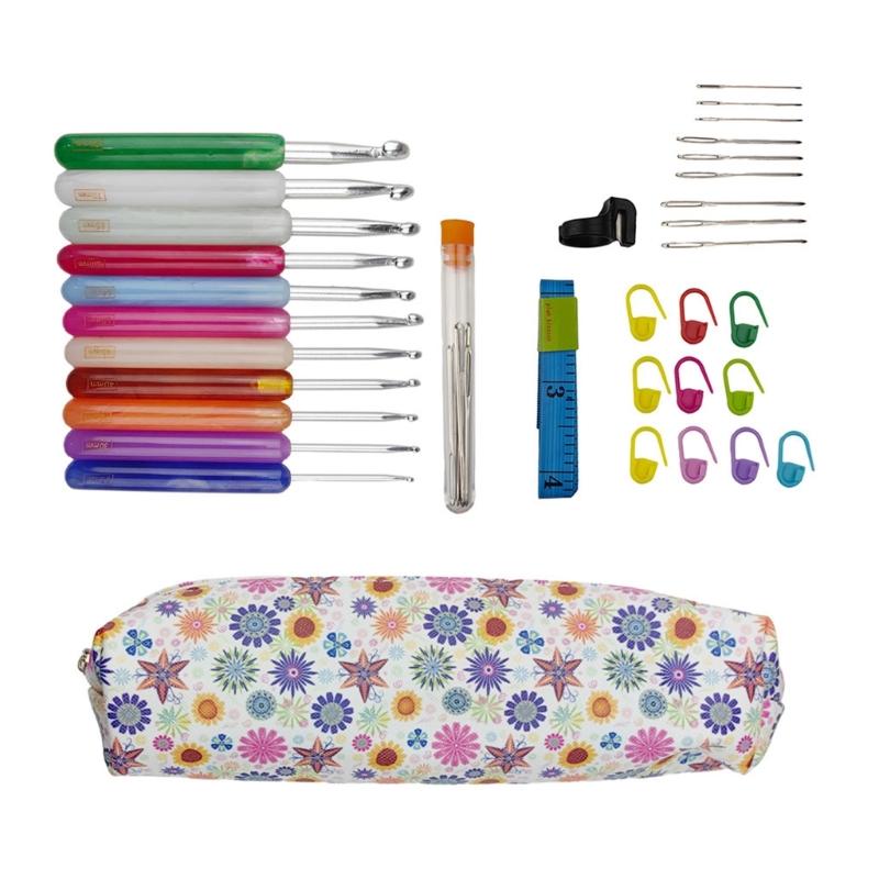 

Crochet Hook Set Crochet Knitting Supply with Stitching Marker, Knitting Needle, Soft Tape Measure, Zippered Storage Bag 1