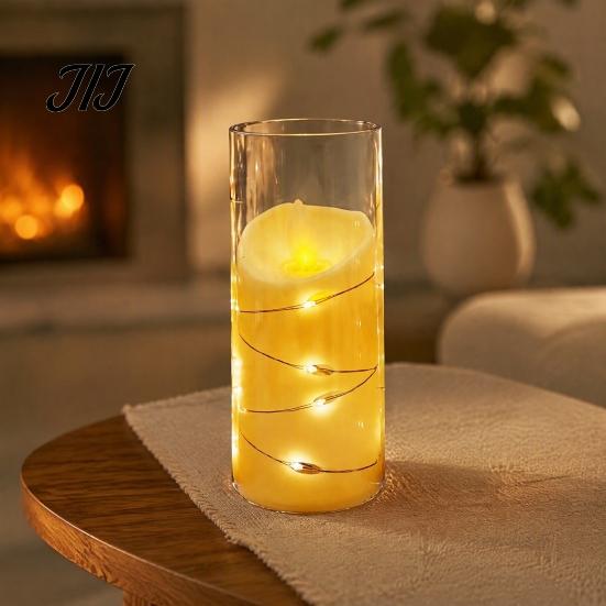 Decorative Led Lights for Home Decor Flameless LED Candles, Battery Operated Acrylic Pillar Candles with Embedded Tea Living Room String, Flickering