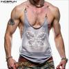 INCERUN Men Sling Sleeveless Print Mesh Sheer Tank Tops Camisole Undershirts