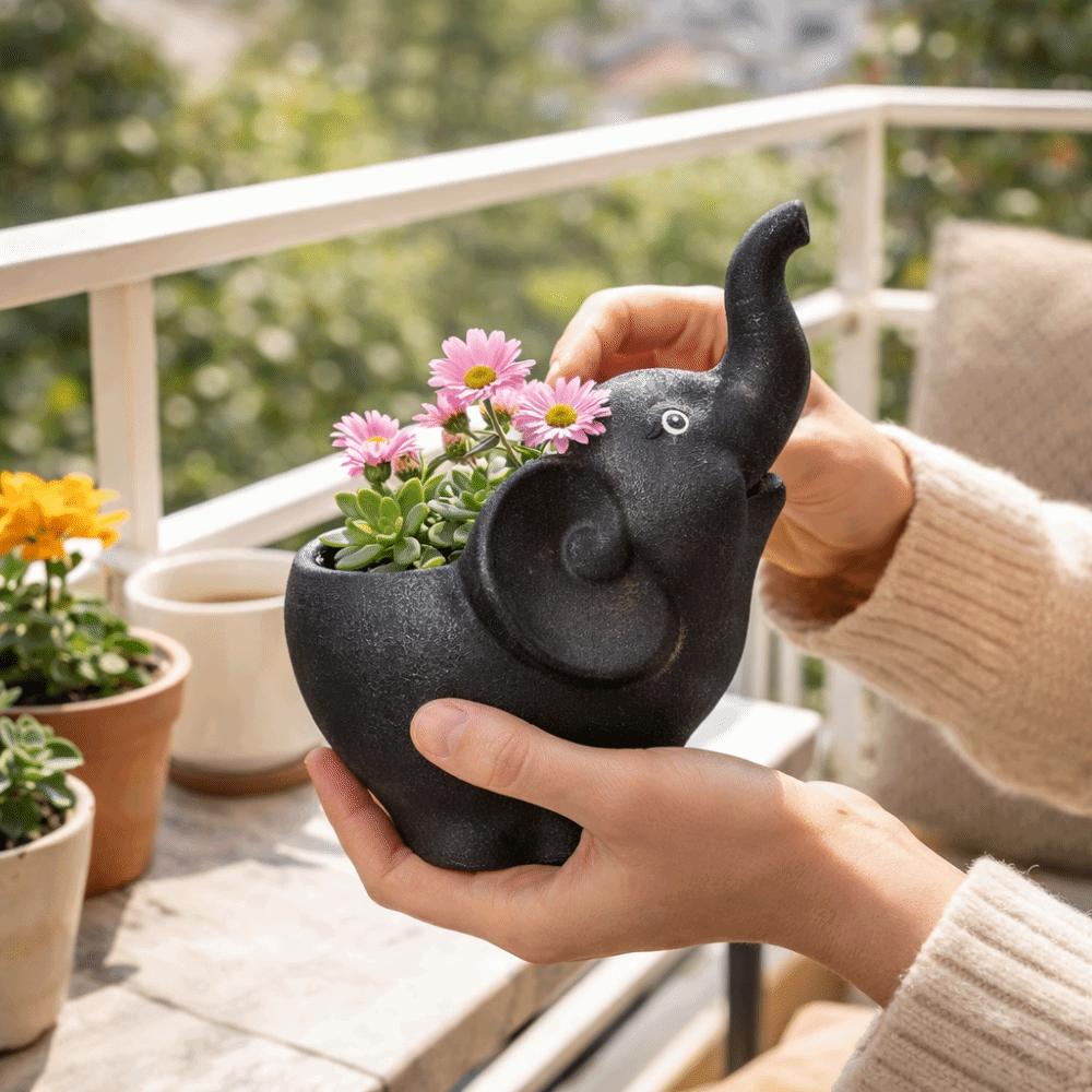 Space Saving Elephant Shape Succulent Flower Pot Minimalist Practical Elephant Vase Cute Handmade Plant Pot Desktop Ornament