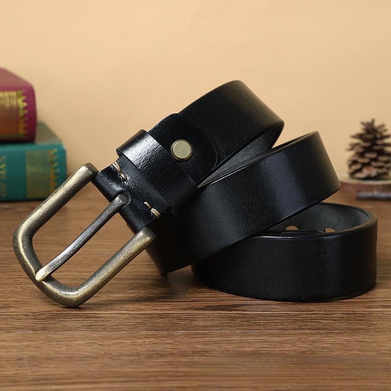 Belt Men's Pure Copper Pin Buckle Genuine Leather Retro Trendy Versatile Youth Casual Pants Belt