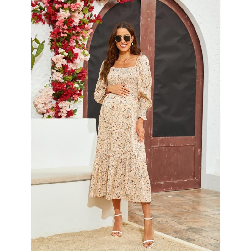 YYFS Women's Fashion Spring Fall Flower Pattern Print Long Sleeve One Shoulder Loose Waistline Casual Dresses