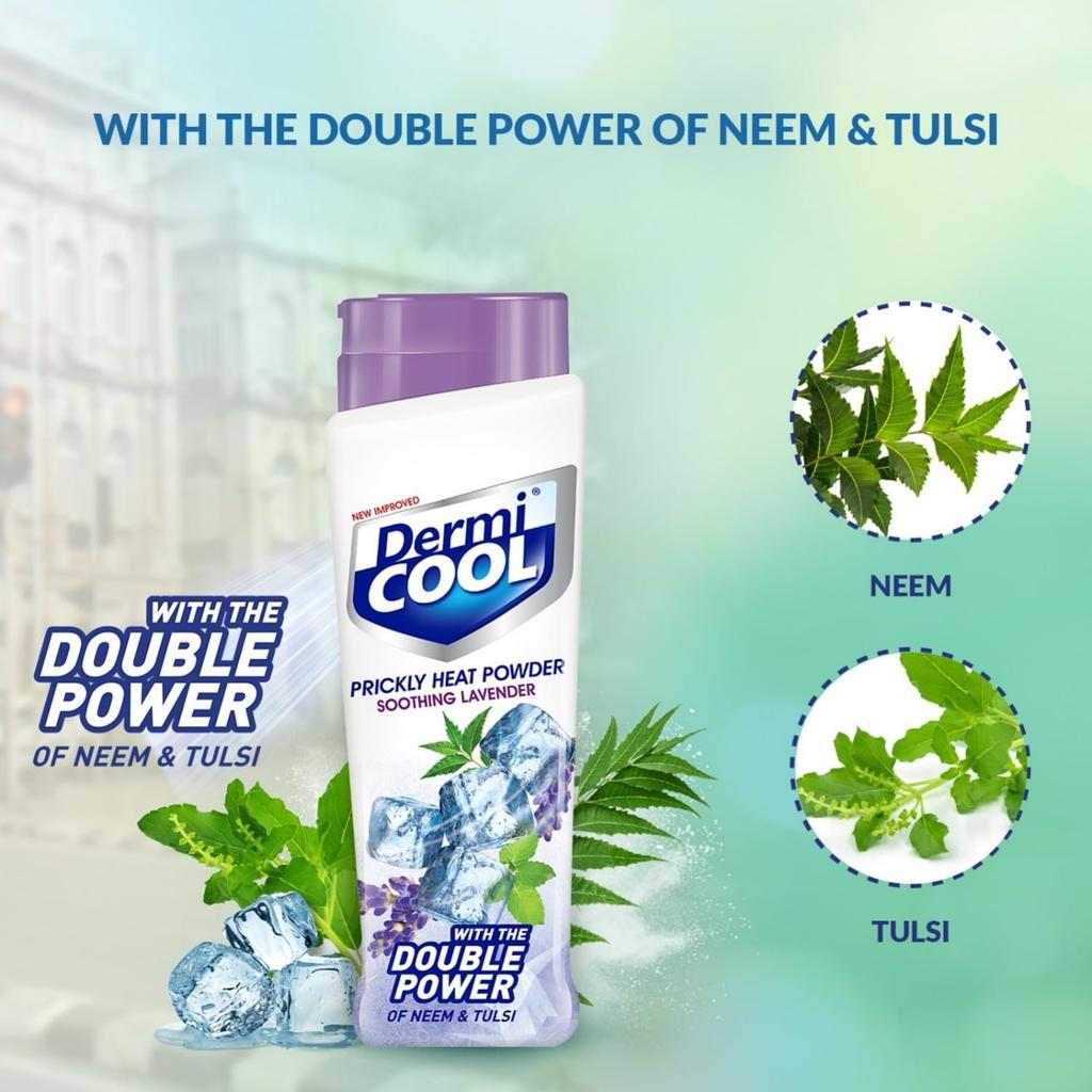 Dermicool Prickly Heat Powder for Adults and Kids Soothing Lavender 400G Pack of 1 with Cooling Relief