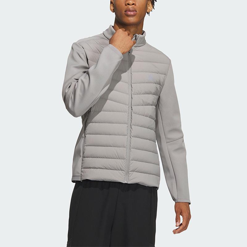 Adidas Sports Series Solid Color Zipper Stand Collar Long Sleeve Outdoor Lightweight Cotton Down Jacket Men Jacket Gray IW0785