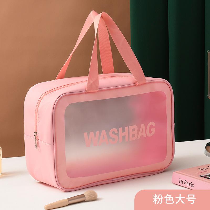 Handheld Large Capacity Travel Transparent Toiletry Bag Pu Waterproof Frosted Makeup Cosmetics Storage