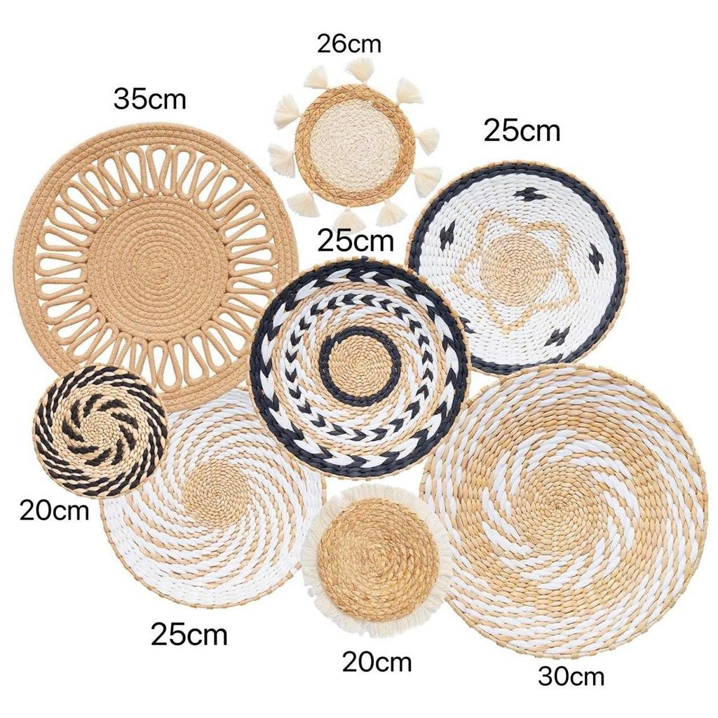 Set de Cestas de Pared Tejidas Bohemianas - Decoración Colgante Tejida a Mano para Sala de Estar o Entrada
