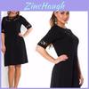 Women Round Collar Plus Size Pure Color Dress With Comfortable Cotton Blend Fabric