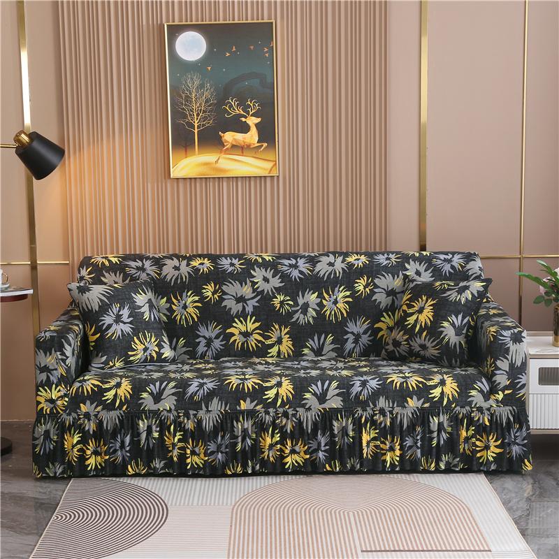 1/2/3/4 Seater Print Sofa Cover With Skirt Stretch Armchair Sofa Slipcover Elastic Chair Protector for Living Room
