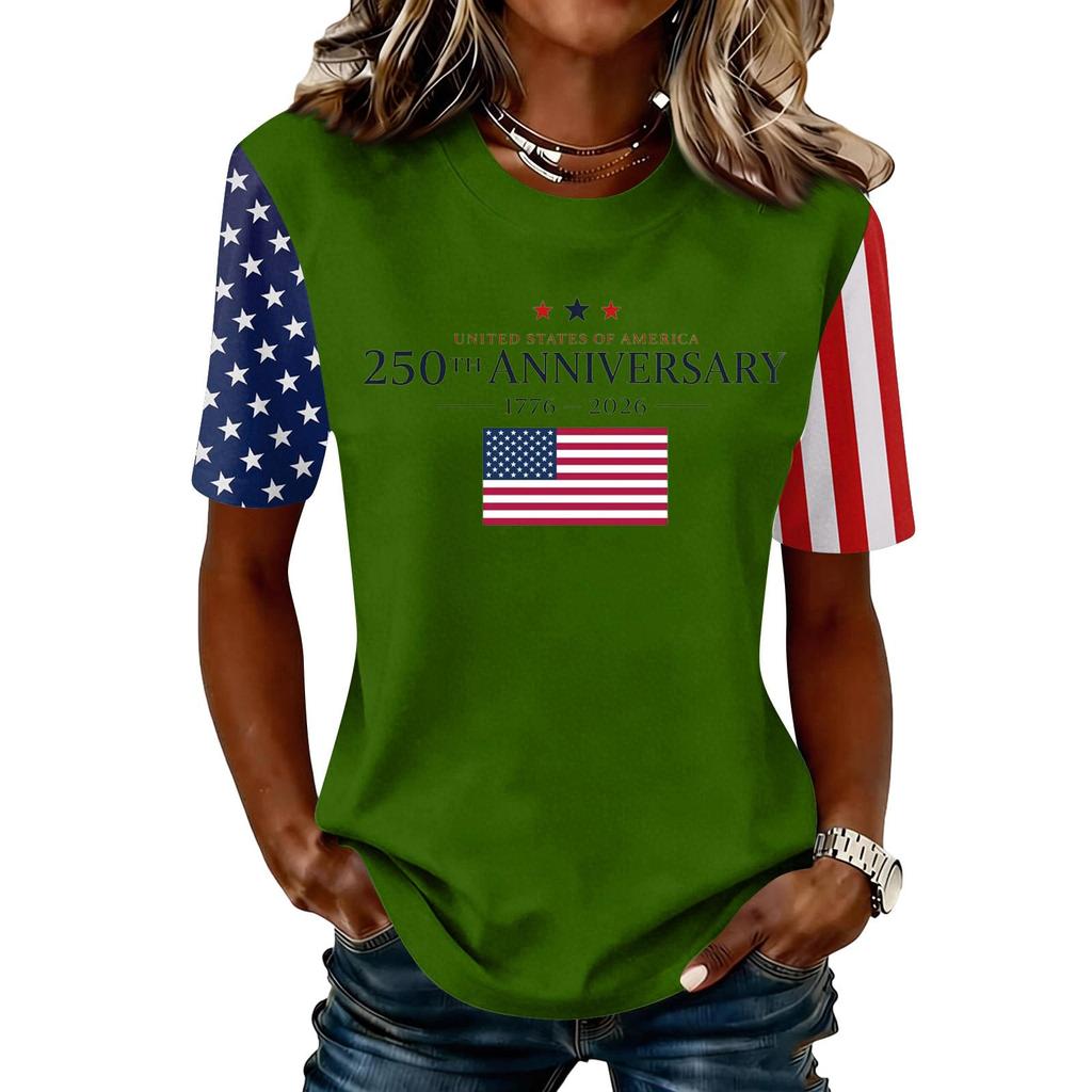 Blusa Feminina da Moda Casual de Manga Curta com Estampa e Gola Redonda