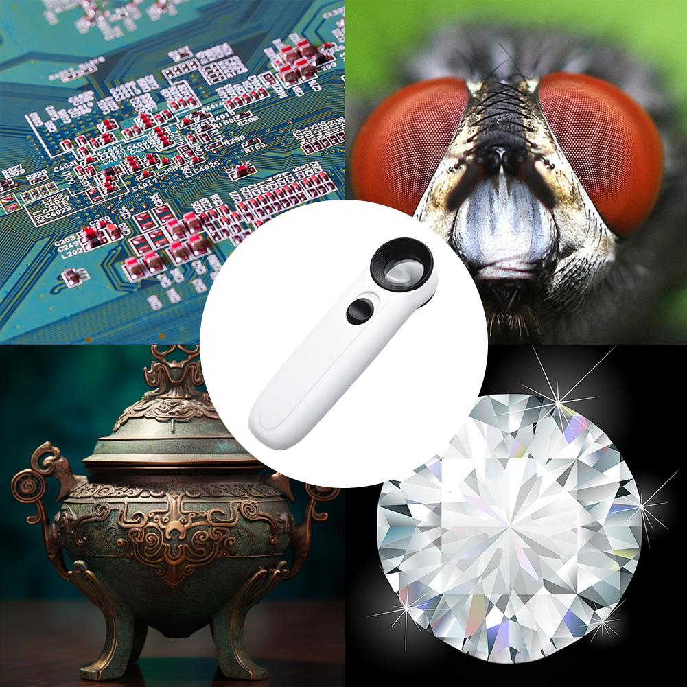 40X Handlupe Beleuchtete Juwelierlupe Lupe mit 2 LED-Leuchten Schmucklupe zur Schmuckidentifizierung