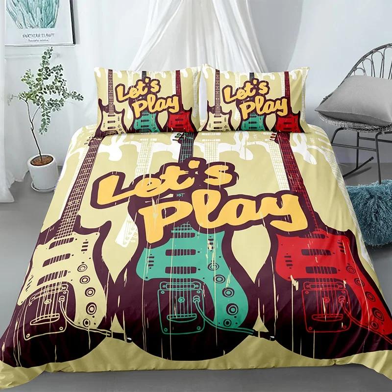 Music Guitar Heavy Metal Punk Rock Comfortable Duvet Quilt Cover Pillowcase Bedding Set Children Bedroom Decoration Home Textile