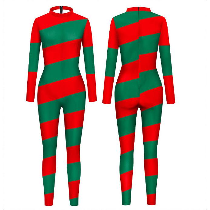 Adults Stars Christmas Accessories Printing Jumpsuit Women Men Halloween Cosplay Costume Carnival Party Stage Role Playing Dress Up Outfit