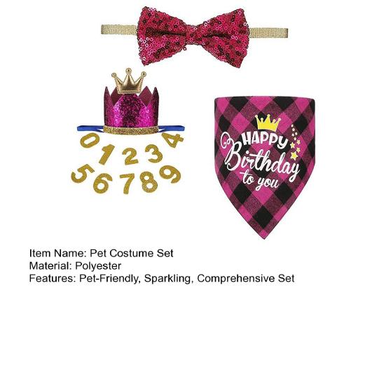 1 Set Pet Birthday Costume Dog Birthday Bandana Glitter Hat Age Numbers Sparkly Sequined Bow Tie Puppy Birthday Party