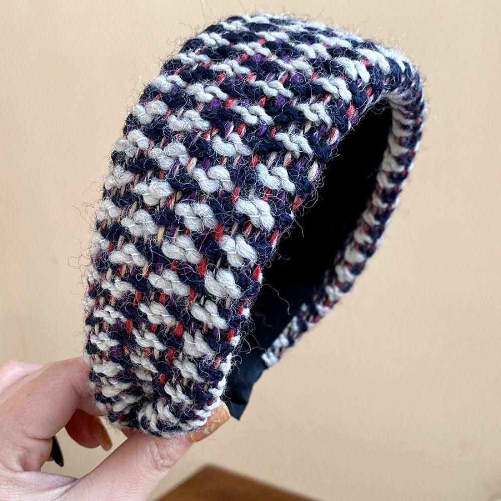 Anti-Slip Braided Headband Tweed Knitted Turban Headband Wide Brim Hairband For Women Daily Use