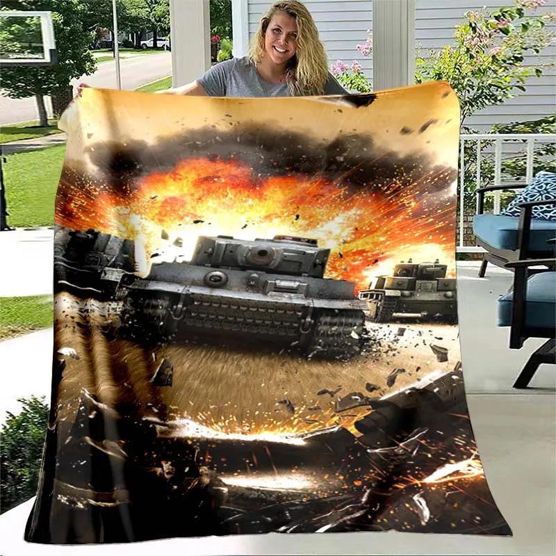Tank Flannel Blanket Military Weapon Themed Blanket Hiking Picnic Blanket Boys Room Decorative Blanket