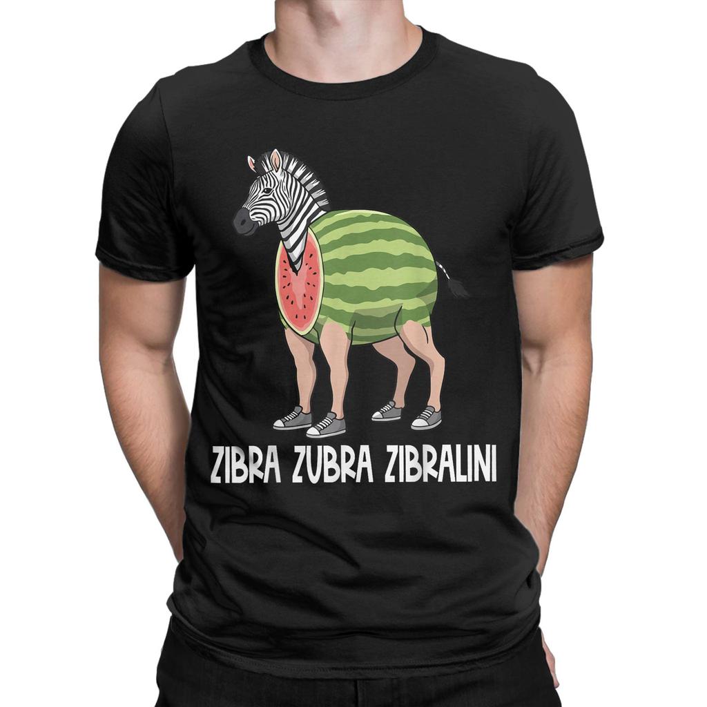 Men T-Shirt Italian Brainrot Characters Zibra Zubra Zibralini Funny Cotton Tees Short Sleeve T Shirt Round Collar Clothes