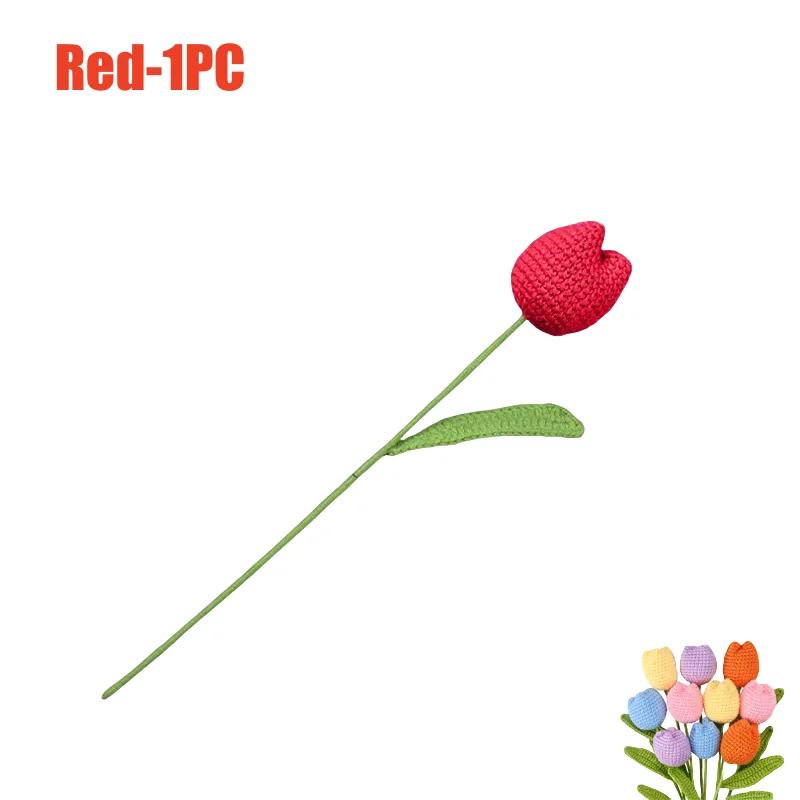 

Вязание крючком пухлый тюльпан искусственные цветы букет декор для дома свадебный стол украшения аксессуары подарок на день матери 32cm