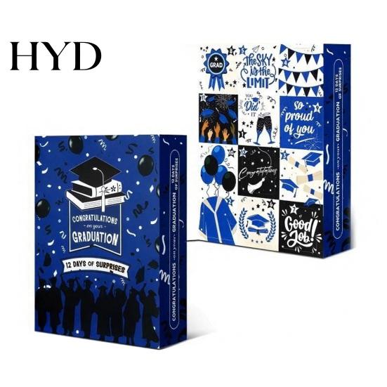Graduation Gift Box with Compartments 12 Days Countdown Calendar Box, 2026 Empty Fillable Advent To Keepsake Filling Raffia, Fill It Yourself Grad for