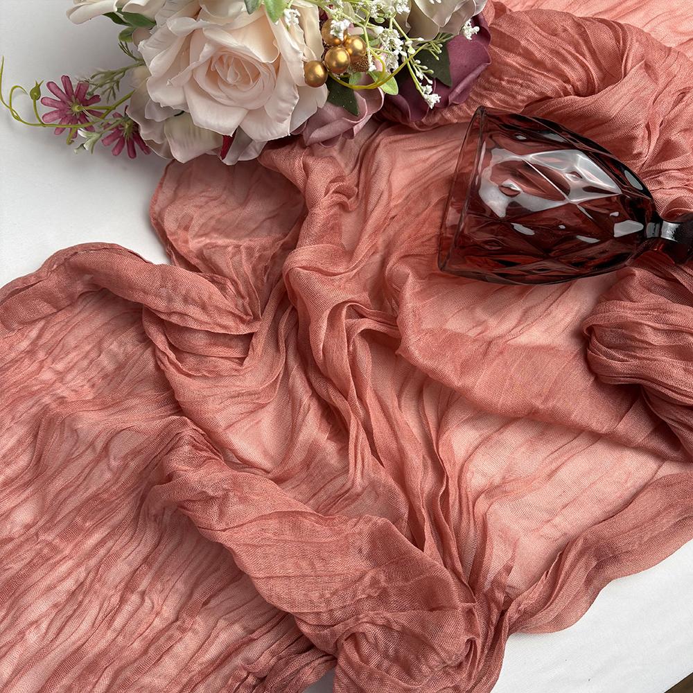 Wrinkle Gauze Table Runner Cheesecloth Semi-Sheer Table Setting Dining Wedding Party Christmas House Banquets Arches Decor