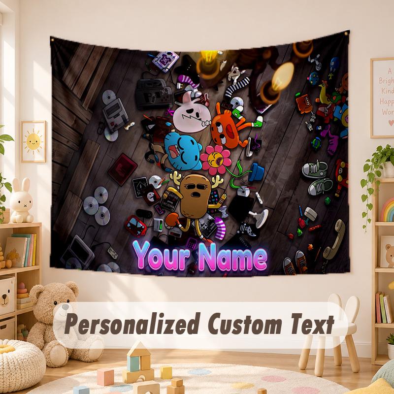 Arazzo con Testo Nome Personalizzato, Incredibile Mondo di Gumball Boho da Appendere al Muro, Arazzo Decorativo da Sfondo per Stanza
