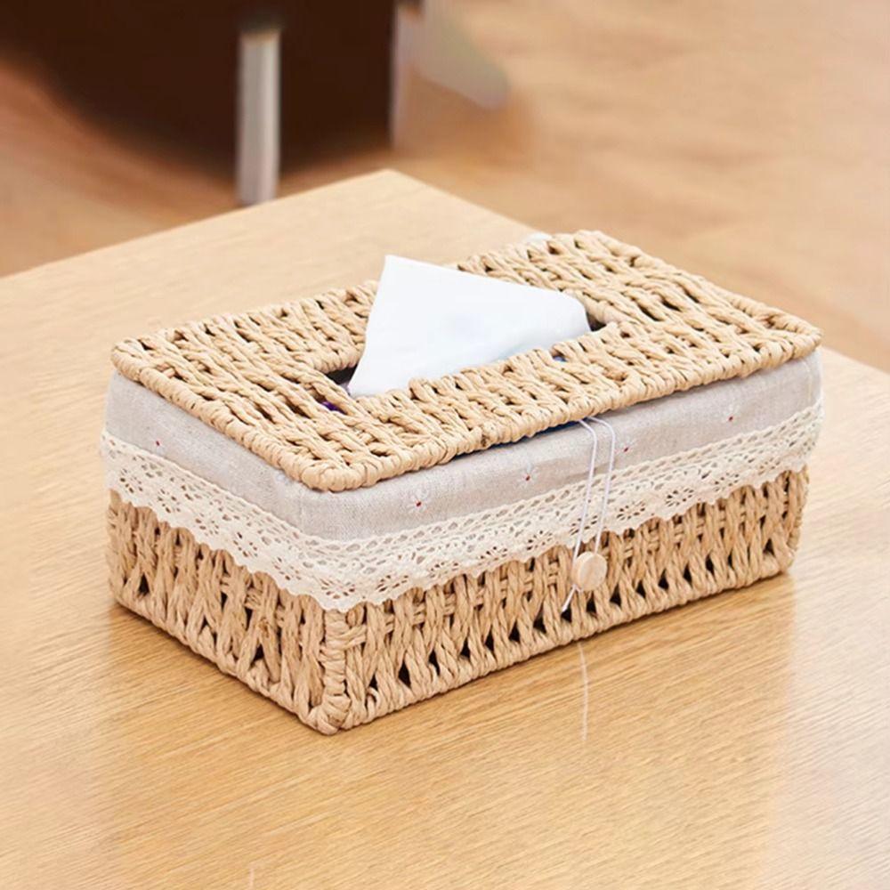 Hand Woven Rattan Woven Tissue Box Japanese Style Napkin Holder Creative Storage Box  Home