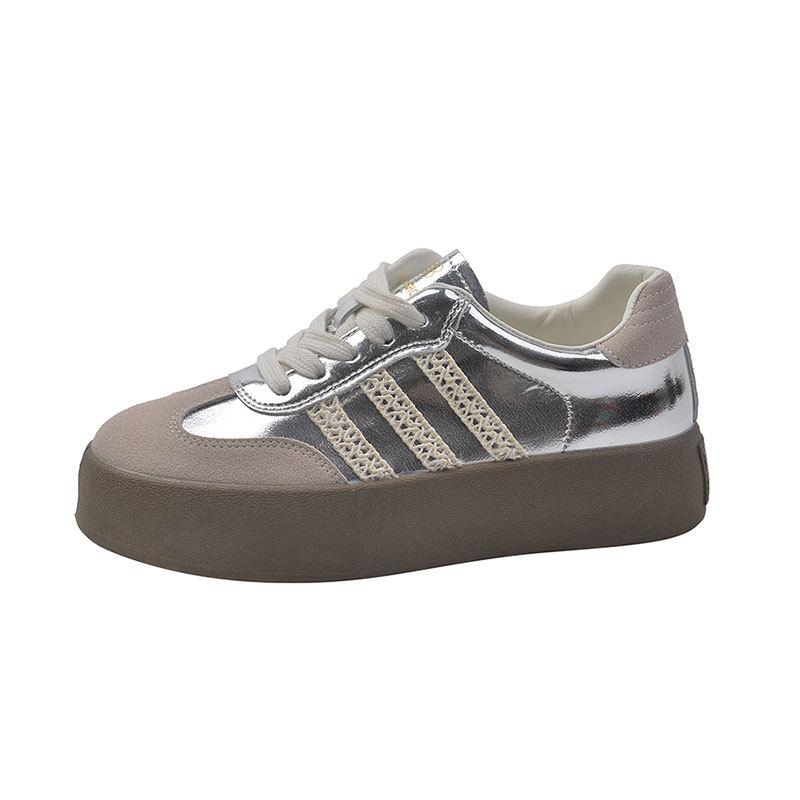 Silver lace German training shoes platform inner height increase women's shoes spring and autumn new casual board shoes Forrest Gump shoes