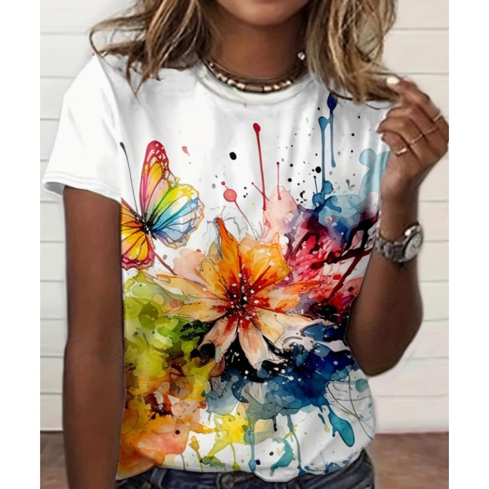 Summer Animals Flower 3D Printed Color T-shirt Women s Loose Comfortable Large Size Soft Fashion Casual Breathable O-neck T-shirt S
