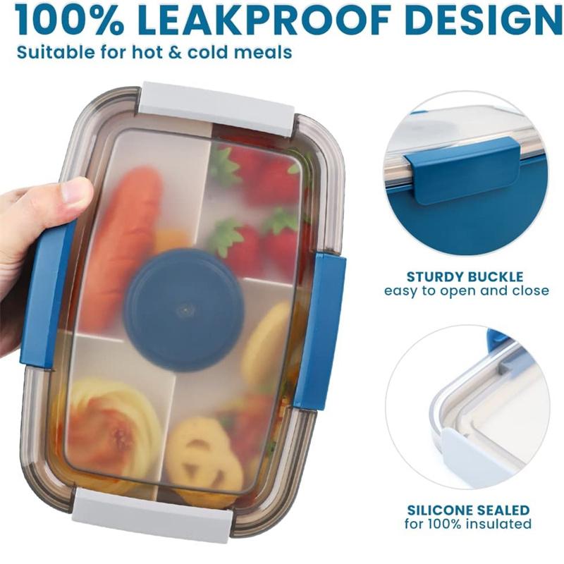 Large Microwave Safe Bento Box Big Salad Food Container 4 Compartment Tray BPA-Free Lunch Box Salad Bowl With Dressing Container