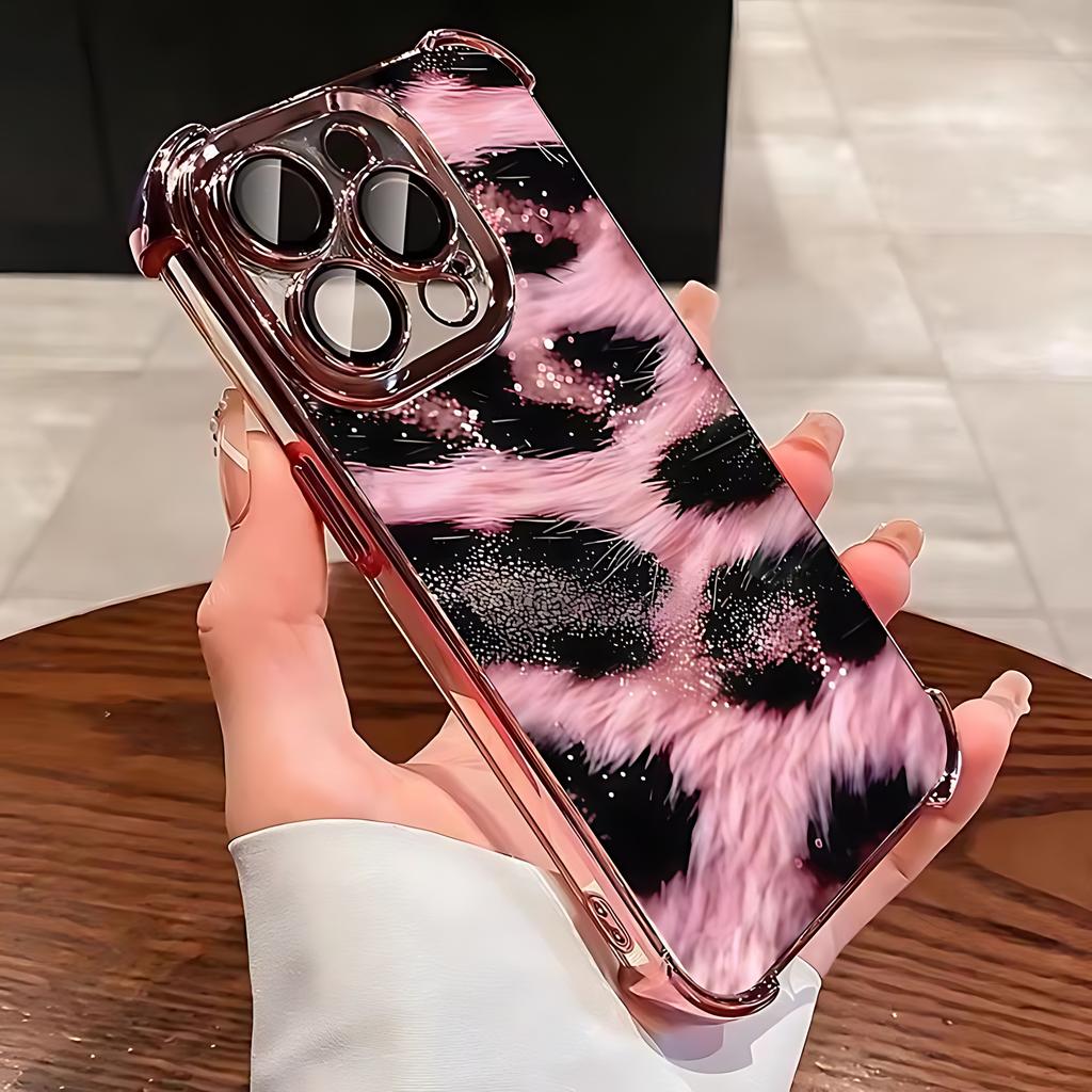Pink Leopard Print Plating Phone Case for Oppo Realme C85 15T C71 C75 C55 C53 C30 C35 C33 C21 14 13 12 Pro Plus 4G 5G Anti-Fall