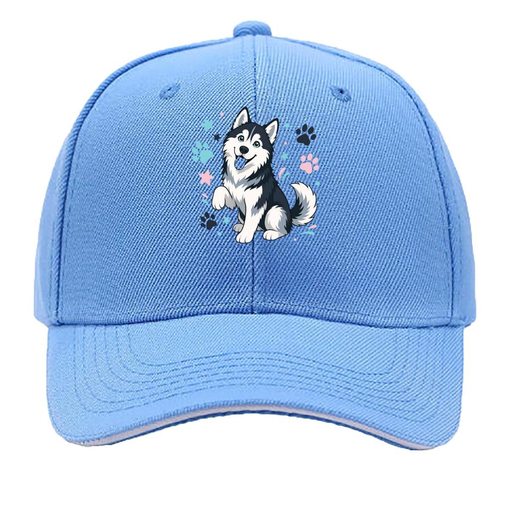 Playful Husky Smiling Pet Illustrati Hip Hop hat Fashion Outdoor Sports Sandwich Baseball Cap