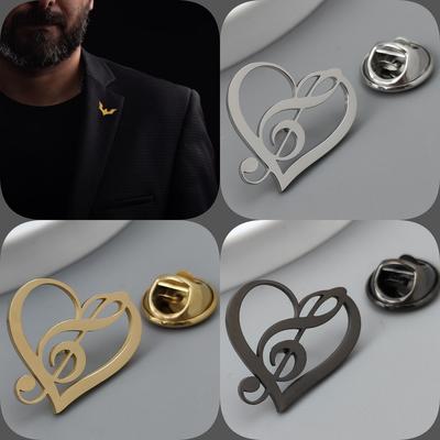 Love Music Symbol Gold-plated Badge, Men's Collar Brooch Black, Silver Lapel Pin, Suit Accessories Set, Branded Men's Gift