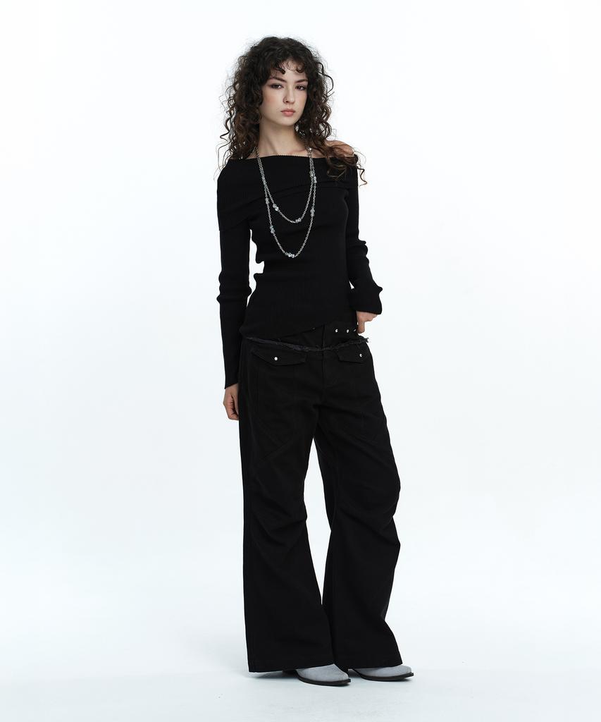 ROUGHNECK Washed Panel Stitch Pants Black