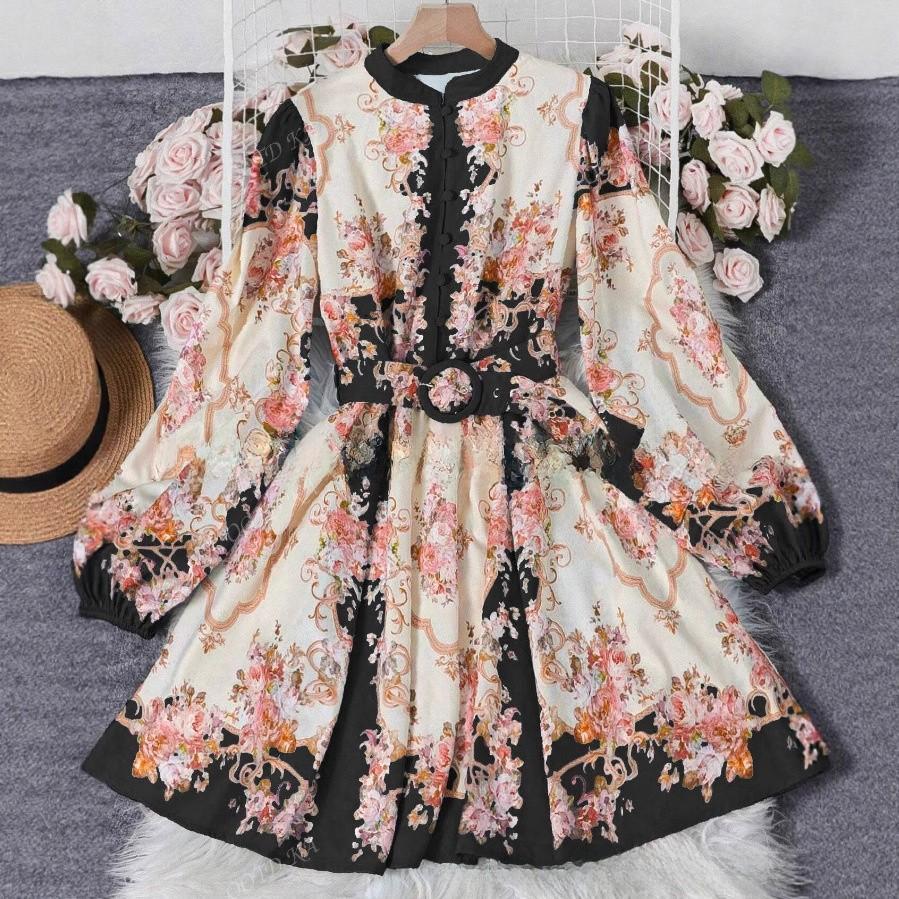 Bohemian Floral Dress With 3d Pattern And Lantern Sleeves For Casual And Beach Wear