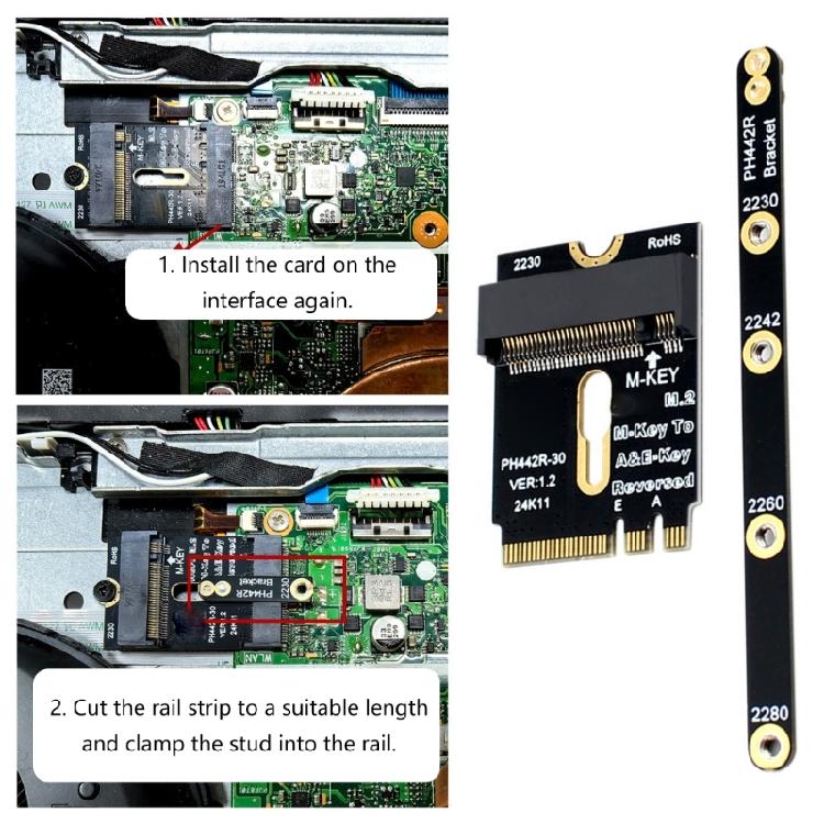 M.2 Key A+E To NVME  Adapter PCIE4.0 For 2230 2242 2260 2260 2280 Risers Card  Installation with Bracket