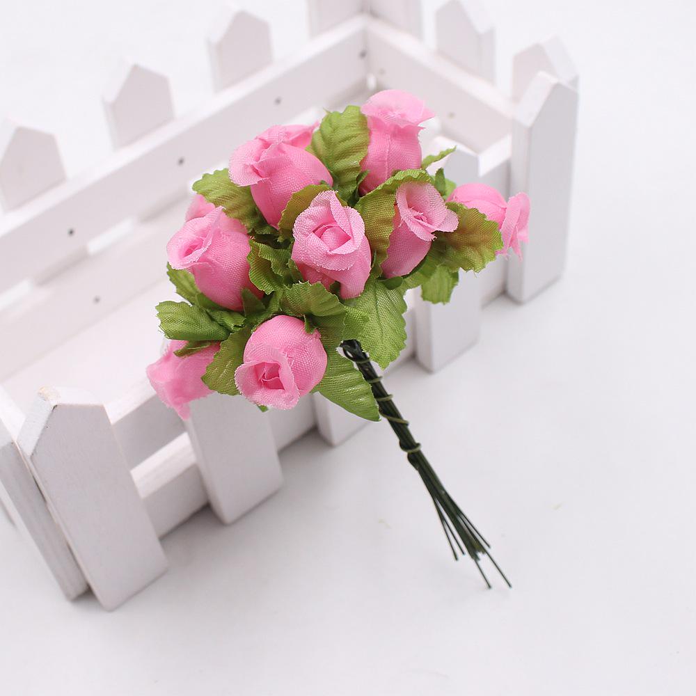 12pcs/lot Artificial Flower 2cm Silk High Quality Rose Bouquet Wedding Decoration DIY Scrapbook Wreath Gift Box Craft Flowers