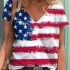 Summer V-neck 3D American Flag Printed Top Fashionable Casual Short Sleeved Women's T-shirts