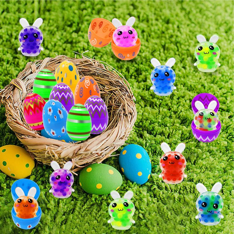 12pcs Easter Eggs With Bunny Squeeze Balls Easter Basket Eggs Decors With Squeeze Bunny Filled Eggs Toys Children Gifts