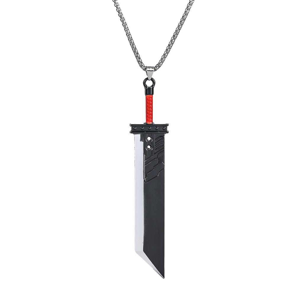 Gothic FF7 Game Final Fantasy Model Cloud Strife Buster Sword Keychain Men Metal Zack Knife Necklace Cosplay Llaveros