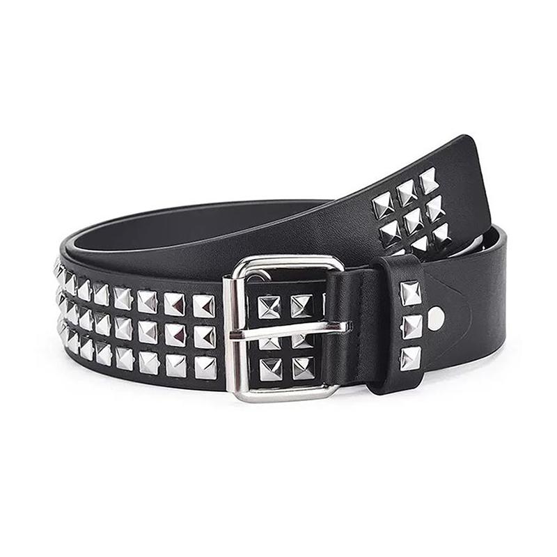 Rivet Hollow Bullet Decoration Belt  Ladies Leather Studded Gift Man'S Goth Rock Wild Adjustable Women Punk Black Belt