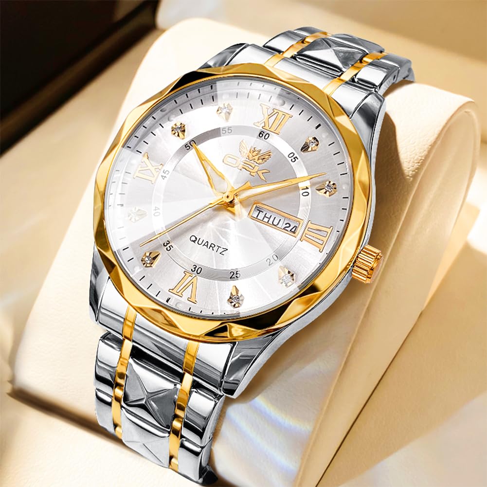 Quartz Business Watch with Day and Date Round 42mm Stainless Made in Japan Diamond Water Resistant and Men's Calendar, Display, Face, Diameter, Steel,
