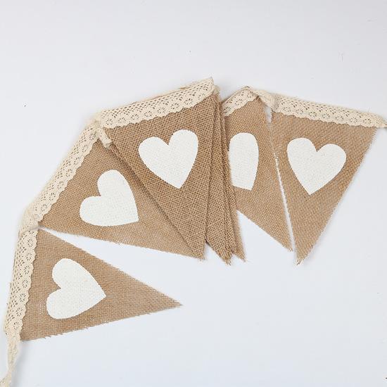 2,8 metra 12 flag Love Heart Rustykalne jutowe juty lniane flagi z chorągiewkami juta koronkowa proporzec