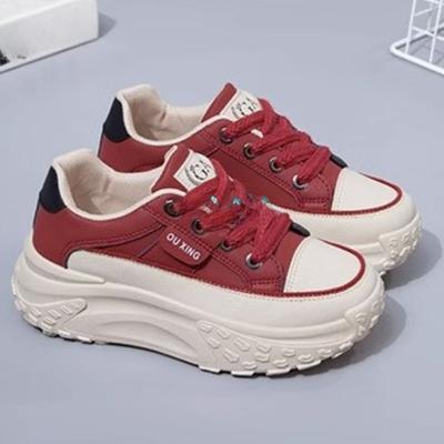 Dad Shoes Women's Autumn New Versatile Thick-soled Height-increasing Running Casual Leather Breathable Sneakers