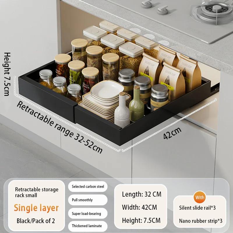 Spice Box Storage Rack Scalable Pull-out Kitchen Storage Rack Multi-Functional Retractable Drawer Basket Cabinets Organizer