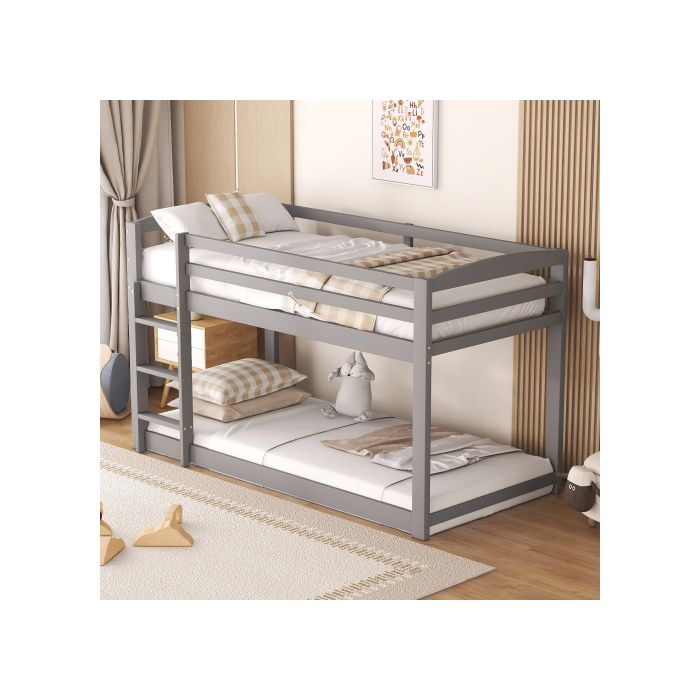 Lit superposé - MUVOE - 90x200cm - Bois massif - Gris - 2 places