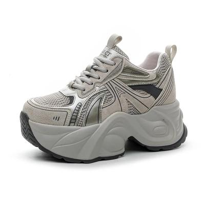 7cm Cow Genuine Leather Women Autumn Spring Platform Wedge Chunky Sneakers Fashion Hidden Heels Ladies Thick Soled Shoes